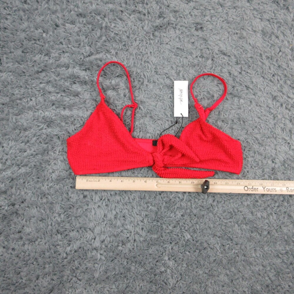 Nasty Gal Bikini Top Womens 8 Red Crinkle Tie Front Triangle Textured NWT